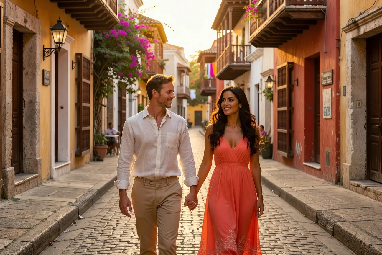 Couple mixte homme occidental et femme latine lors d'un voyage romantique organise
