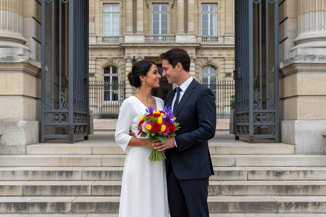 Couple franco-latin lors de leur mariage civil, cérémonie intime à Lyon
