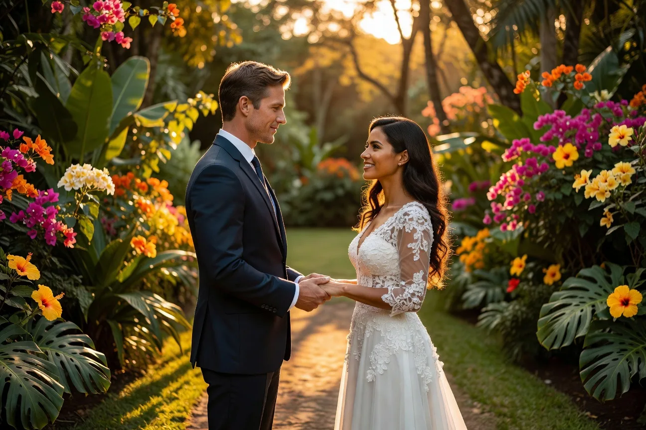 Couple mixte homme occidental et femme latine lors d'une ceremonie de mariage